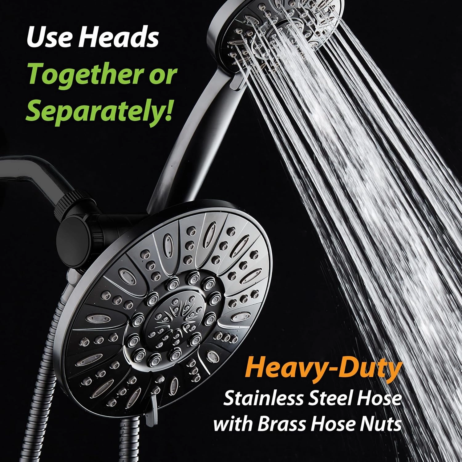 AquaDance for California - 7" Premium High Pressure 3-Way Rainfall Combo for Best of Both Worlds - Luxury 6-Setting Rain Showerhead and Hand Held Shower Separately or Together - Matte Black Finish