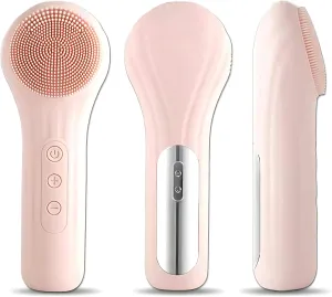 AquaPulse Waterproof Silicone Facial Cleansing Brush - Vibrating Heated Face Scrubber for Deep Cleaning, Exfoliating & Massaging, Rechargeable Skincare Tool (Pink)