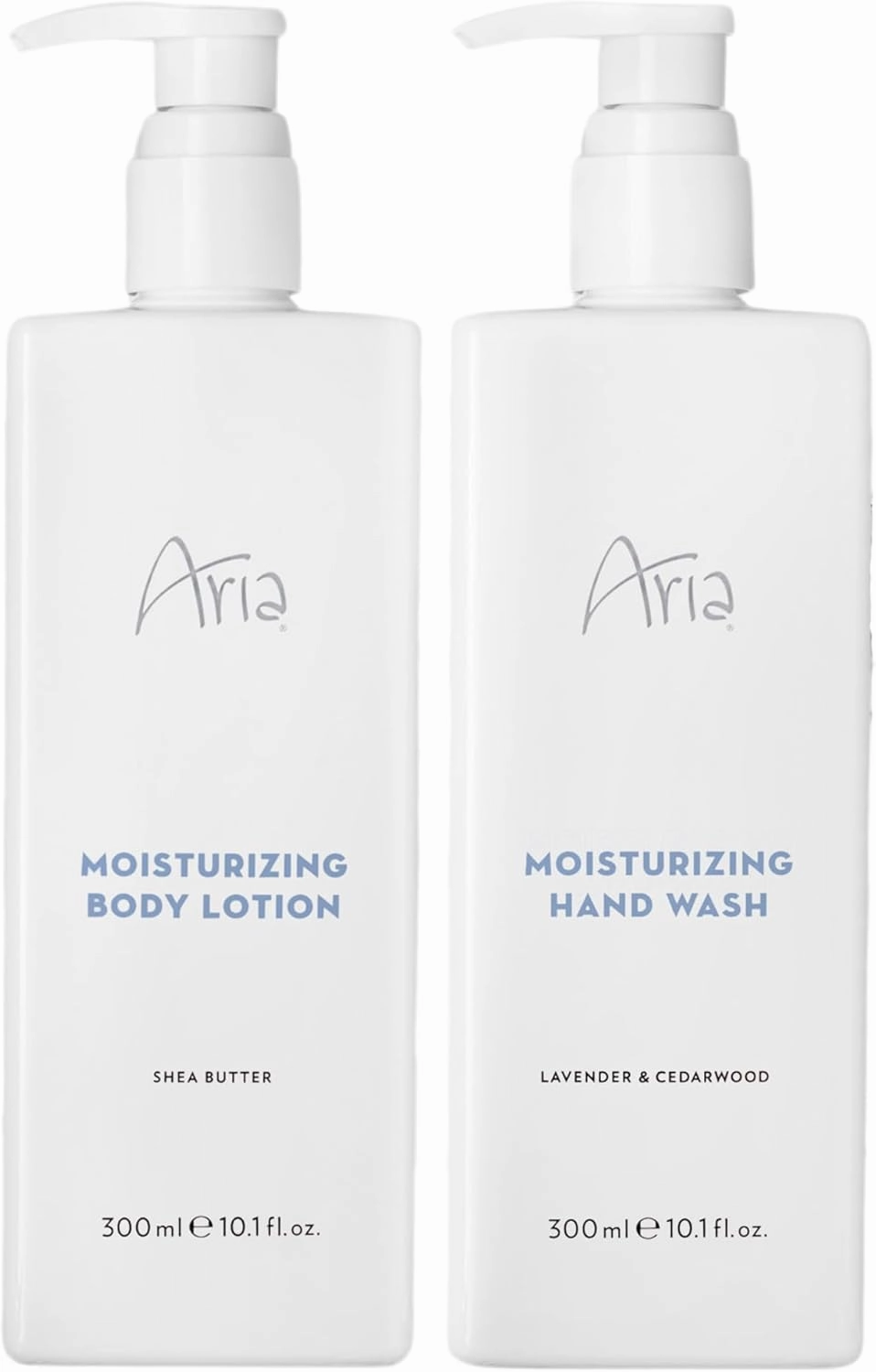 Aria Skin Care Set - Hand Wash & Body Lotion - Scented with Cedarwood, Green Mandarin, Lavender - Hotel Body Care Amenities - 10 oz, White