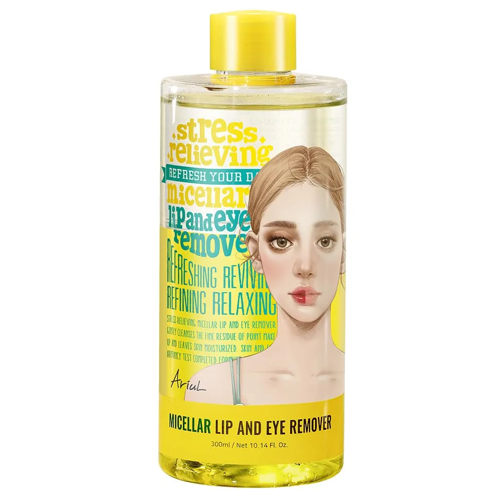 Ariul Stress Relieving Micellar Lip & Eye Remover – Gentle & Effective Makeup Remover, Korean Skin Care with Natural Ingredients, 300ml / 10.14 fl. oz