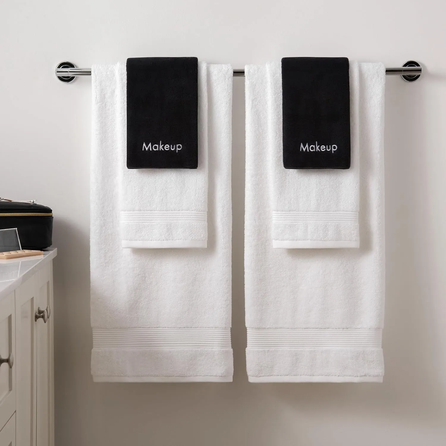 Arkwright Makeup Remover Wash Cloth - Pack of 6 - Ultra Soft & Gentle Microfiber Coral Fleece Small Fingertip Towels, Decorative Powder Room & Guest Bathroom Essentials for Hosts, 11 x 17 in, Black