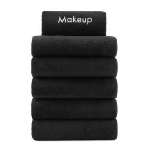 Arkwright Makeup Remover Wash Cloth - Pack of 6 - Ultra Soft & Gentle Microfiber Coral Fleece Small Fingertip Towels, Decorative Powder Room & Guest Bathroom Essentials for Hosts, 11 x 17 in, Black