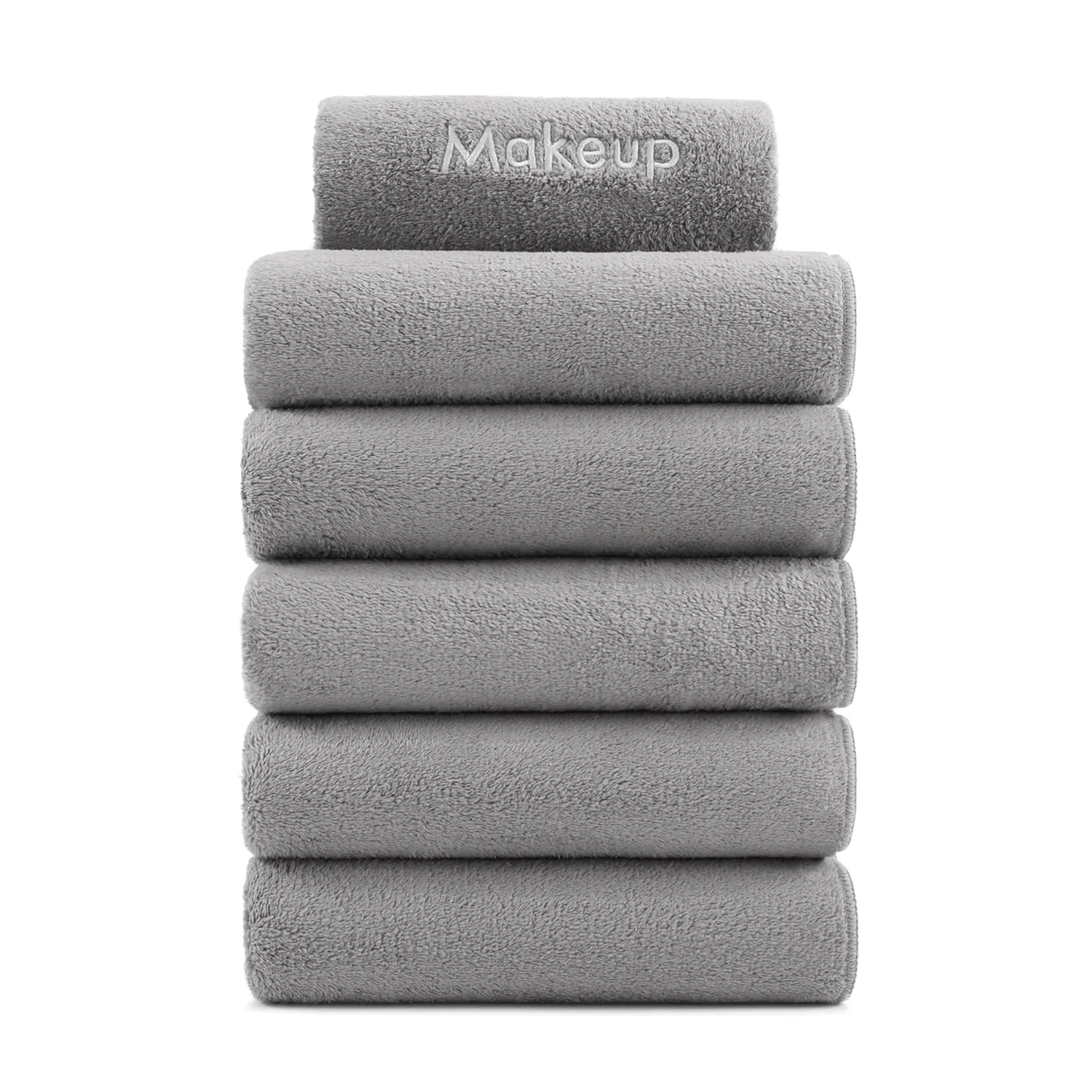 Arkwright Makeup Remover Wash Cloth - Pack of 6 - Ultra Soft & Gentle Microfiber Coral Fleece Small Fingertip Towels, Decorative Powder Room & Guest Bathroom Essentials for Hosts, 11 x 17 in, Grey