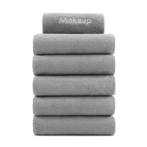 Arkwright Makeup Remover Wash Cloth - Pack of 6 - Ultra Soft & Gentle Microfiber Coral Fleece Small Fingertip Towels, Decorative Powder Room & Guest Bathroom Essentials for Hosts, 11 x 17 in, Grey