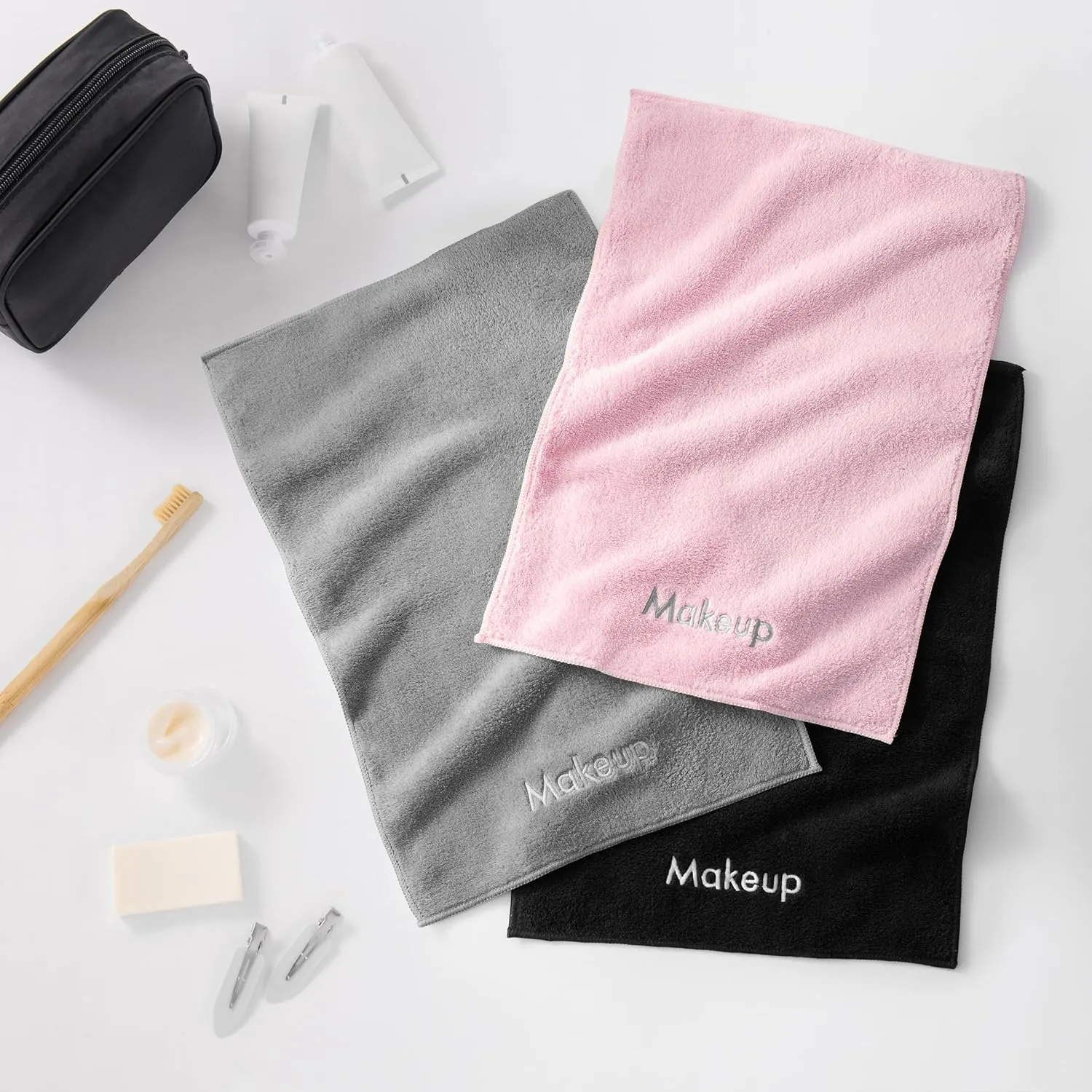 Arkwright Makeup Remover Wash Cloth - Pack of 6 - Ultra Soft & Gentle Microfiber Coral Fleece Small Fingertip Towels, Decorative Powder Room & Guest Bathroom Essentials for Hosts, 11 x 17 in, Grey