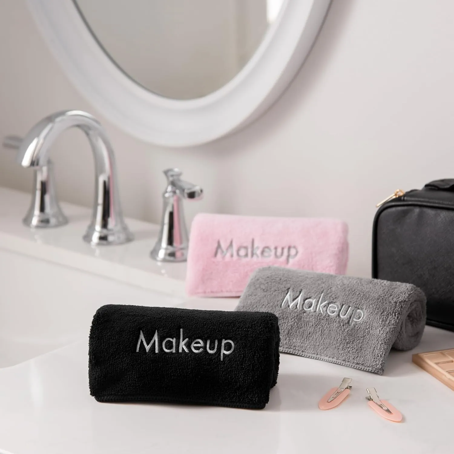 Arkwright Makeup Remover Wash Cloth - Pack of 6 - Ultra Soft & Gentle Microfiber Coral Fleece Small Fingertip Towels, Decorative Powder Room & Guest Bathroom Essentials for Hosts, 11 x 17 in, Grey