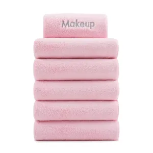 Arkwright Makeup Remover Wash Cloth - Pack of 6 - Ultra Soft & Gentle Microfiber Coral Fleece Small Fingertip Towels, Decorative Powder Room & Guest Bathroom Essentials for Hosts, 11 x 17 in, Pink