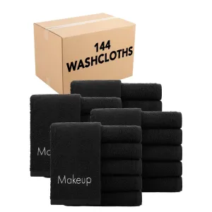 Arkwright Makeup Towels - Bulk Case of 144 - Soft & Gentle Cotton Small FingerTip Powder Room Washcloth, Decorative Bathroom Essentials for Hosts & Artists, 11 x 17 in, Black