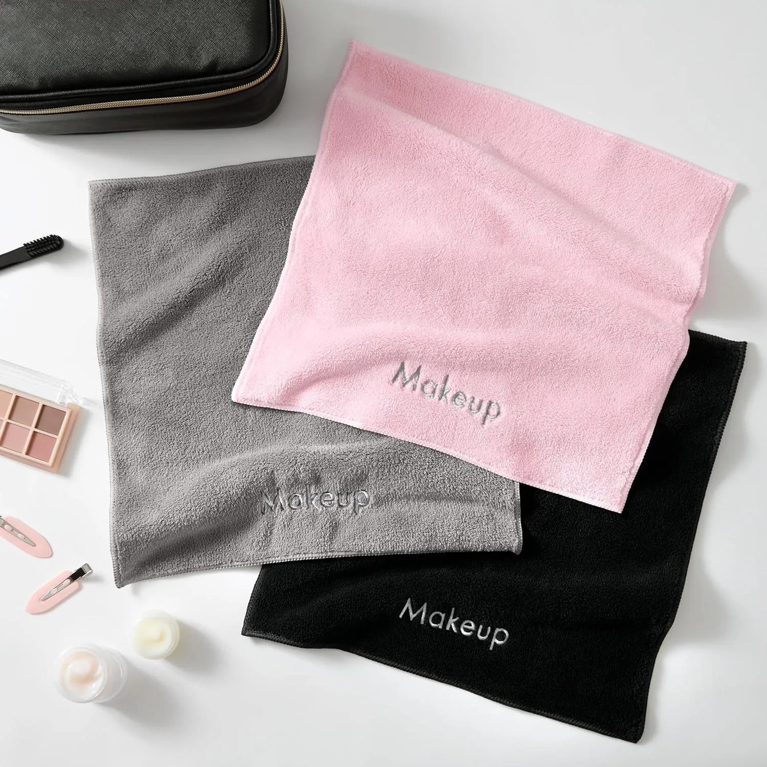 Arkwright Makeup Towels - Pack of 6 - Ultra Soft & Gentle Microfiber Coral Fleece Washcloth Face Make Up Remover, Reusuable Eraser Cloth Essentials for Hosts & Artists, 13 x 13 in, Black