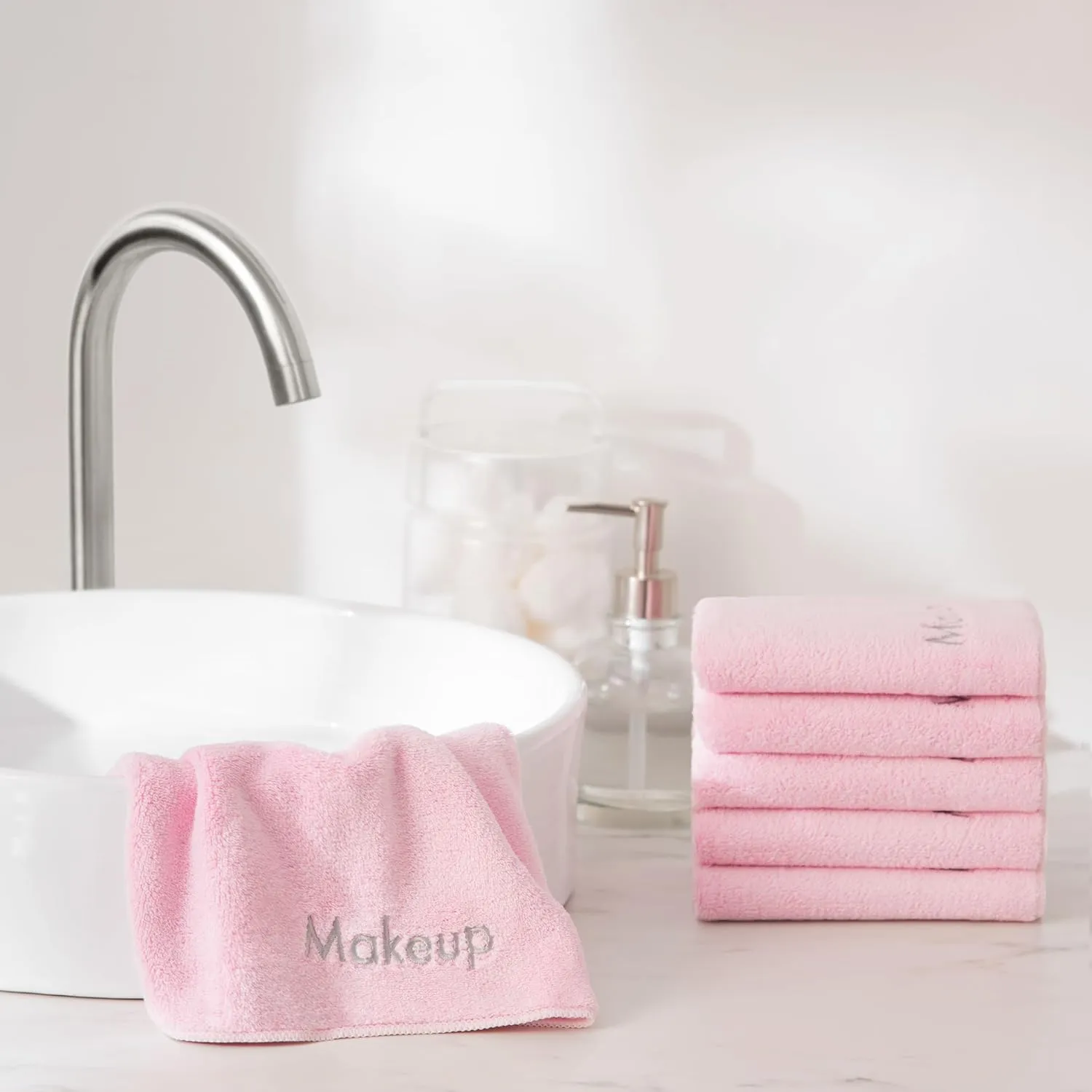 Arkwright Makeup Towels - Pack of 6 - Ultra Soft & Gentle Microfiber Coral Fleece Washcloth Face Make Up Remover, Reusuable Eraser Cloth Essentials for Hosts & Artists, 13 x 13 in, Pink
