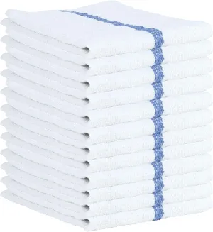 Arkwright Qwick Wick Bar Mop Towels - (Pack of 12) 100% Cotton Quick Dry Dishcloths, Super Absorbent Multipurpose Cleaning Rags for Restaurants, Kitchen, Bathroom, Hotel, 16 x 19 in, Blue Stripe
