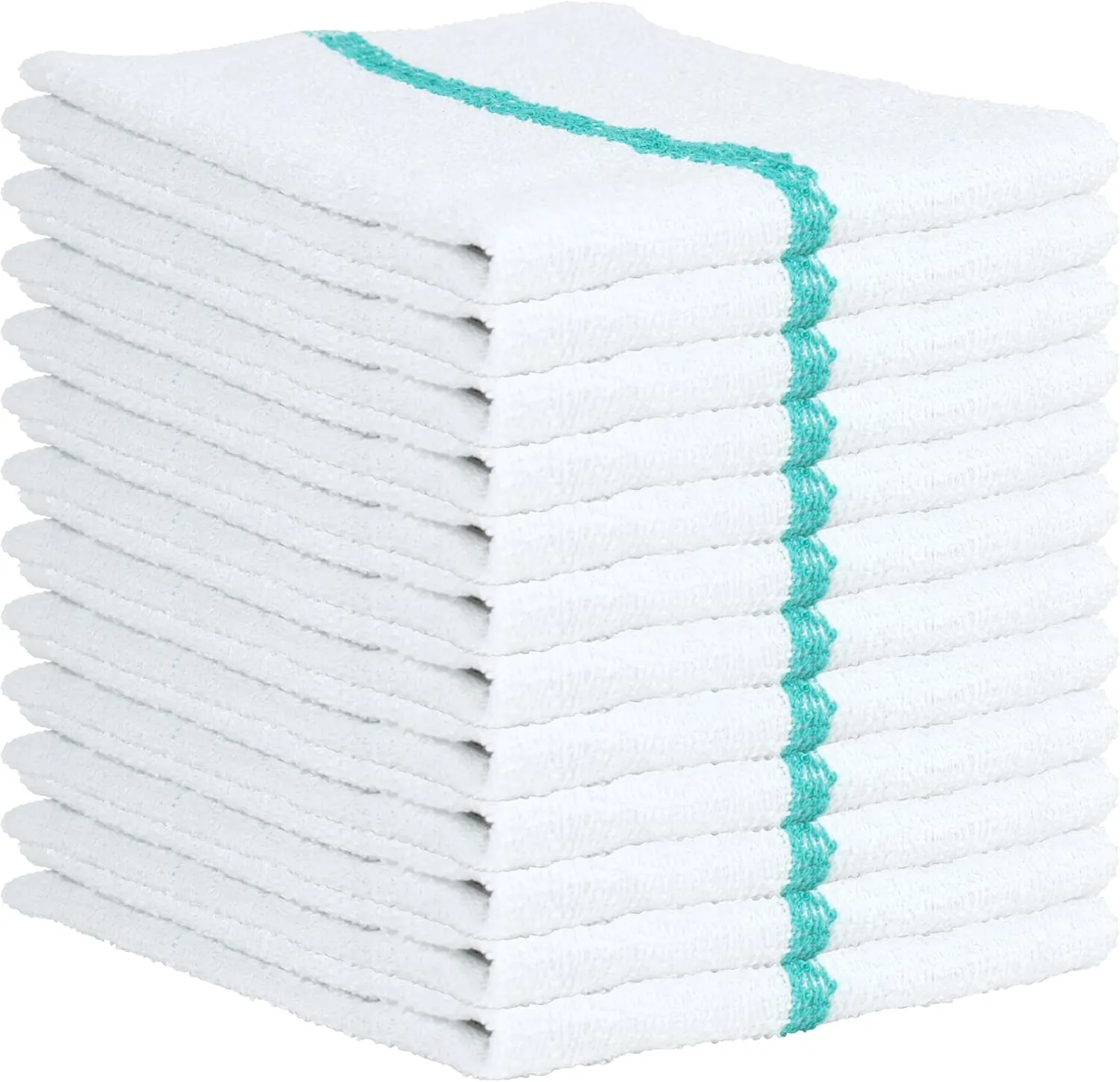 Arkwright Qwick Wick Bar Mop Towels - (Pack of 12) 100% Cotton Quick Dry Dishcloths, Super Absorbent Multipurpose Cleaning Rags for Restaurants, Kitchen, Bathroom, Hotel, 16 x 19 in, Green Stripe