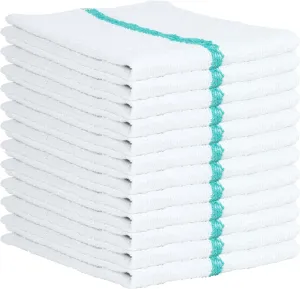 Arkwright Qwick Wick Bar Mop Towels - (Pack of 12) 100% Cotton Quick Dry Dishcloths, Super Absorbent Multipurpose Cleaning Rags for Restaurants, Kitchen, Bathroom, Hotel, 16 x 19 in, Green Stripe