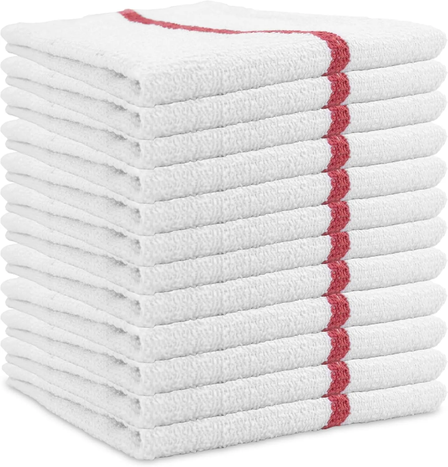Arkwright Qwick Wick Bar Mop Towels - (Pack of 12) 100% Cotton Quick Dry Dishcloths, Super Absorbent Multipurpose Cleaning Rags for Restaurants, Kitchen, Bathroom, Hotel, 16 x 19 in, Red Stripe