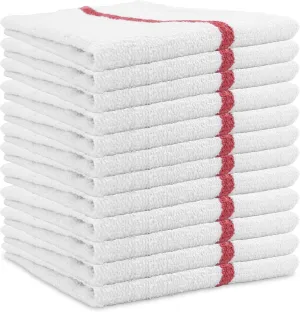 Arkwright Qwick Wick Bar Mop Towels - (Pack of 12) 100% Cotton Quick Dry Dishcloths, Super Absorbent Multipurpose Cleaning Rags for Restaurants, Kitchen, Bathroom, Hotel, 16 x 19 in, Red Stripe