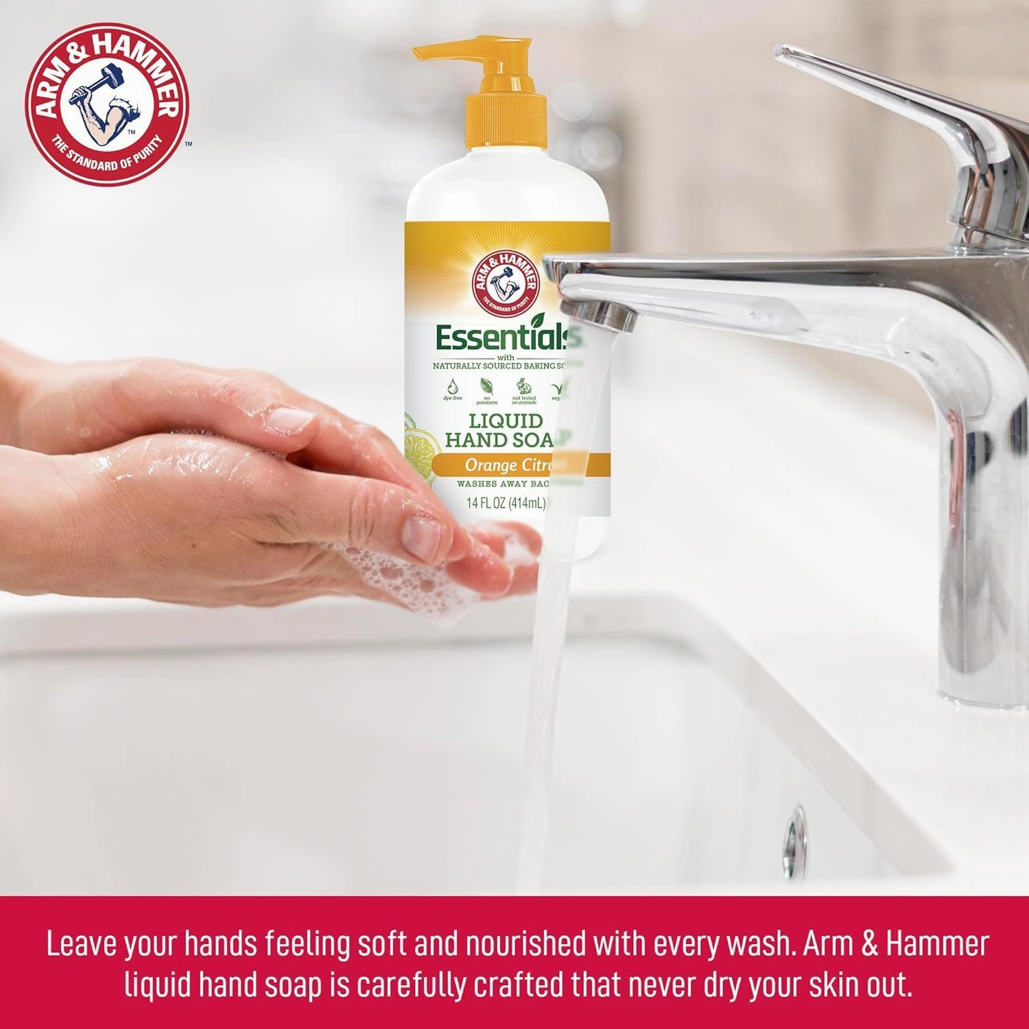 Arm & Hammer 6 Pack Liquid Hand Soap for Skin Cleaning - Cleanser for Kitchen & Bathroom with Fresh Rain Water Scent - Natural Hand Soap Cleanses, Softens 14 FL Oz (414ml)