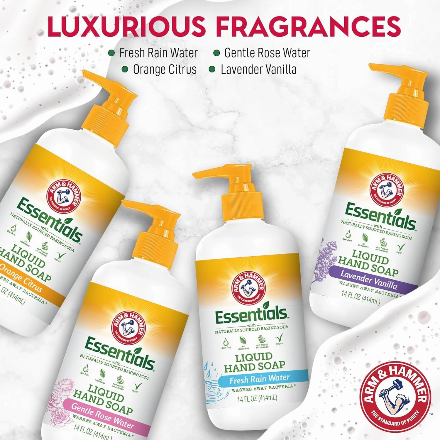 Arm & Hammer 6 Pack Liquid Hand Soap for Skin Cleaning - Cleanser for Kitchen & Bathroom with Fresh Rain Water Scent - Natural Hand Soap Cleanses, Softens 14 FL Oz (414ml)