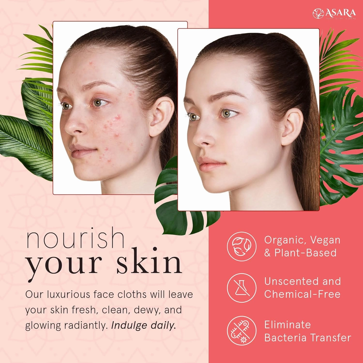 Asara Disposable Face Towel XL Facial Wipes | Organic Vegan Biodegradable | Just Add Water for Makeup Remover Wipes | Sensitive Skin Face Wipes - Clean Daily Towelettes (100 Count)
