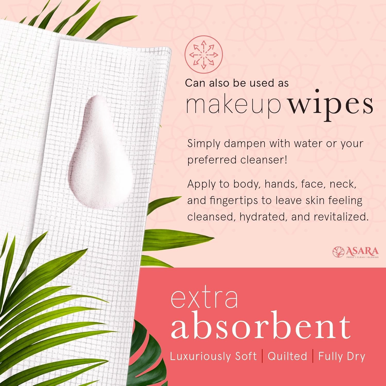 Asara Disposable Face Towel XL Facial Wipes | Organic Vegan Biodegradable | Just Add Water for Makeup Remover Wipes | Sensitive Skin Face Wipes - Clean Daily Towelettes (100 Count)
