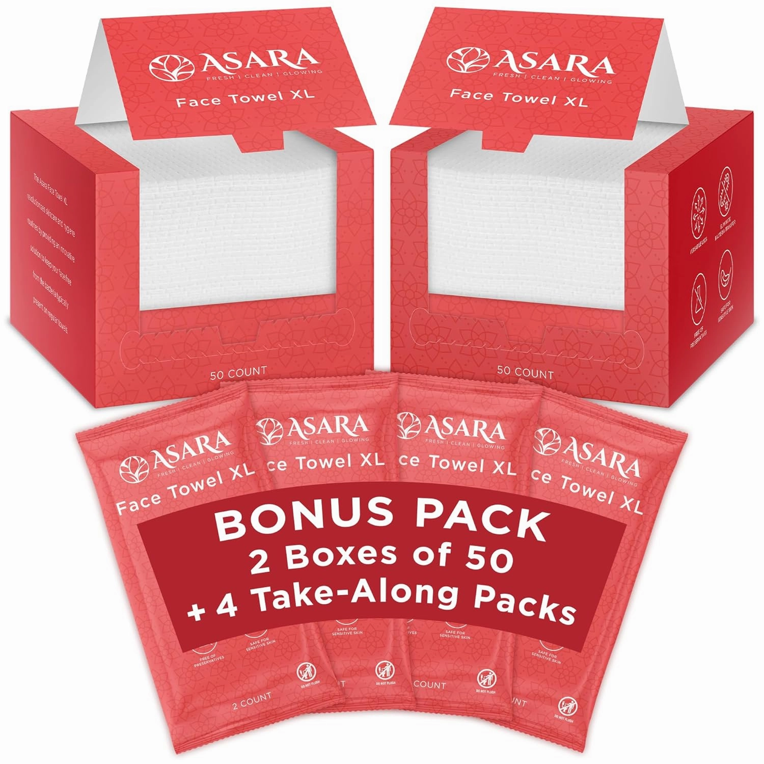Asara Disposable Face Towel XL Facial Wipes | Organic Vegan Biodegradable | Just Add Water for Makeup Remover Wipes | Sensitive Skin Face Wipes - Clean Daily Towelettes (100 Count)
