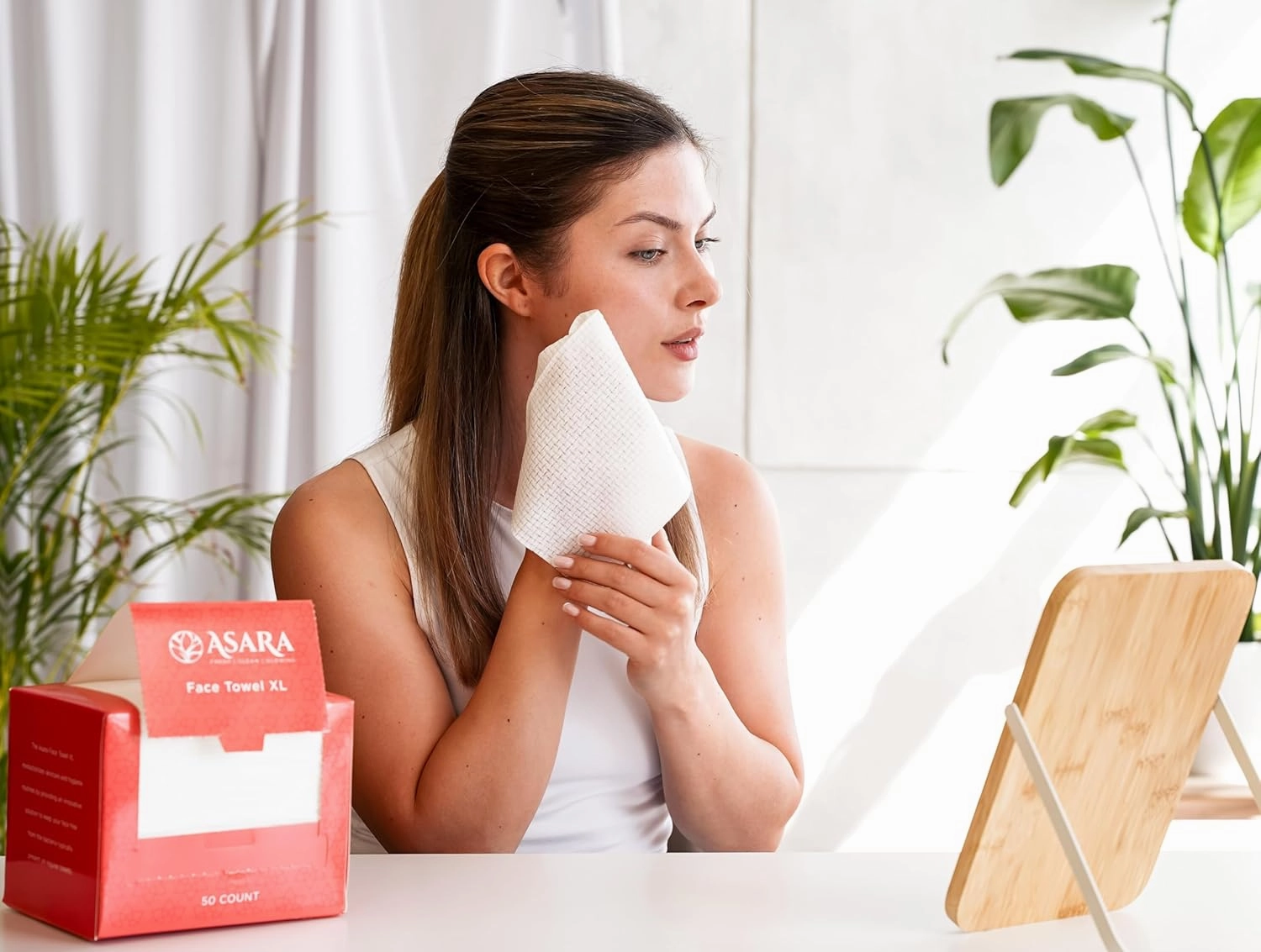 Asara Disposable Face Towel XL Facial Wipes | Organic Vegan Biodegradable | Just Add Water for Makeup Remover Wipes | Sensitive Skin Face Wipes - Clean Daily Towelettes (100 Count)