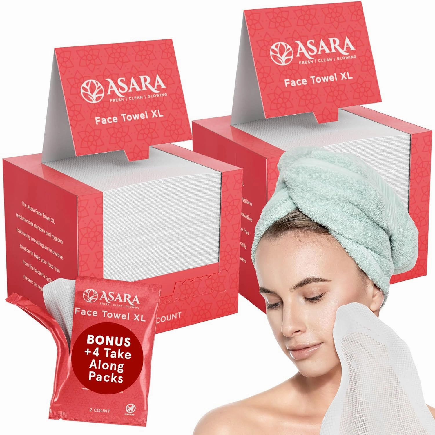Asara Disposable Face Towel XL Facial Wipes | Organic Vegan Biodegradable | Just Add Water for Makeup Remover Wipes | Sensitive Skin Face Wipes - Clean Daily Towelettes (100 Count)