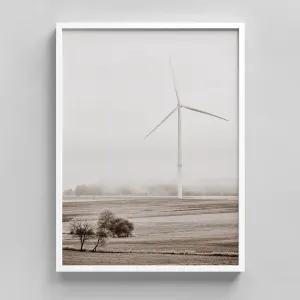 Ashbrook Framed Wall Art Print Duotone Country Windmill Landscape Nature Wilderness Photography Modern Rustic Scenic Relax/Calm Multicolor for Living Room, Bedroom, Office - 12"x16" WHITE