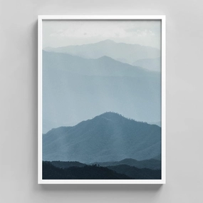 Ashbrook Framed Wall Art Print Blue and White Mountain Valley Landscape Nature Wilderness Photography Modern Rustic Scenic Relax/Calm Multicolor for Living Room, Bedroom, Office - 12"x16" WHITE