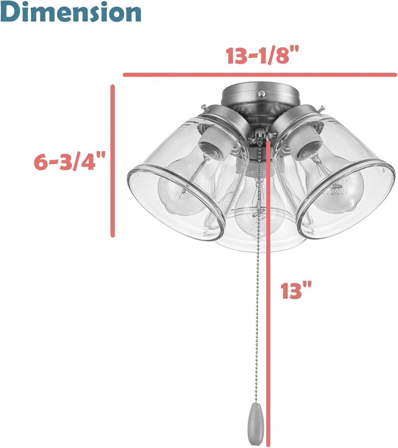 Aspen Creative 22012-1, Three-Light Ceiling Fan Light Kit with Pull Chain, Matte Black Finish with Clear Glass Shades, 13-1/8" Diameter x 6-3/4" Height