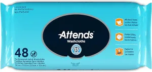 Attends Washcloths No-Rinse Disposable Cleansing Wipes for Incontinence, 7.8"x11.8", Hypoallergenic Alcohol-Free, Unscented, 576ct Case