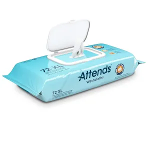 Attends Washcloths No-Rinse Disposable Cleansing Wipes for Incontinence, 7.8"x11.8", Hypoallergenic Alcohol-Free with Aloe, Scented, 864ct Case