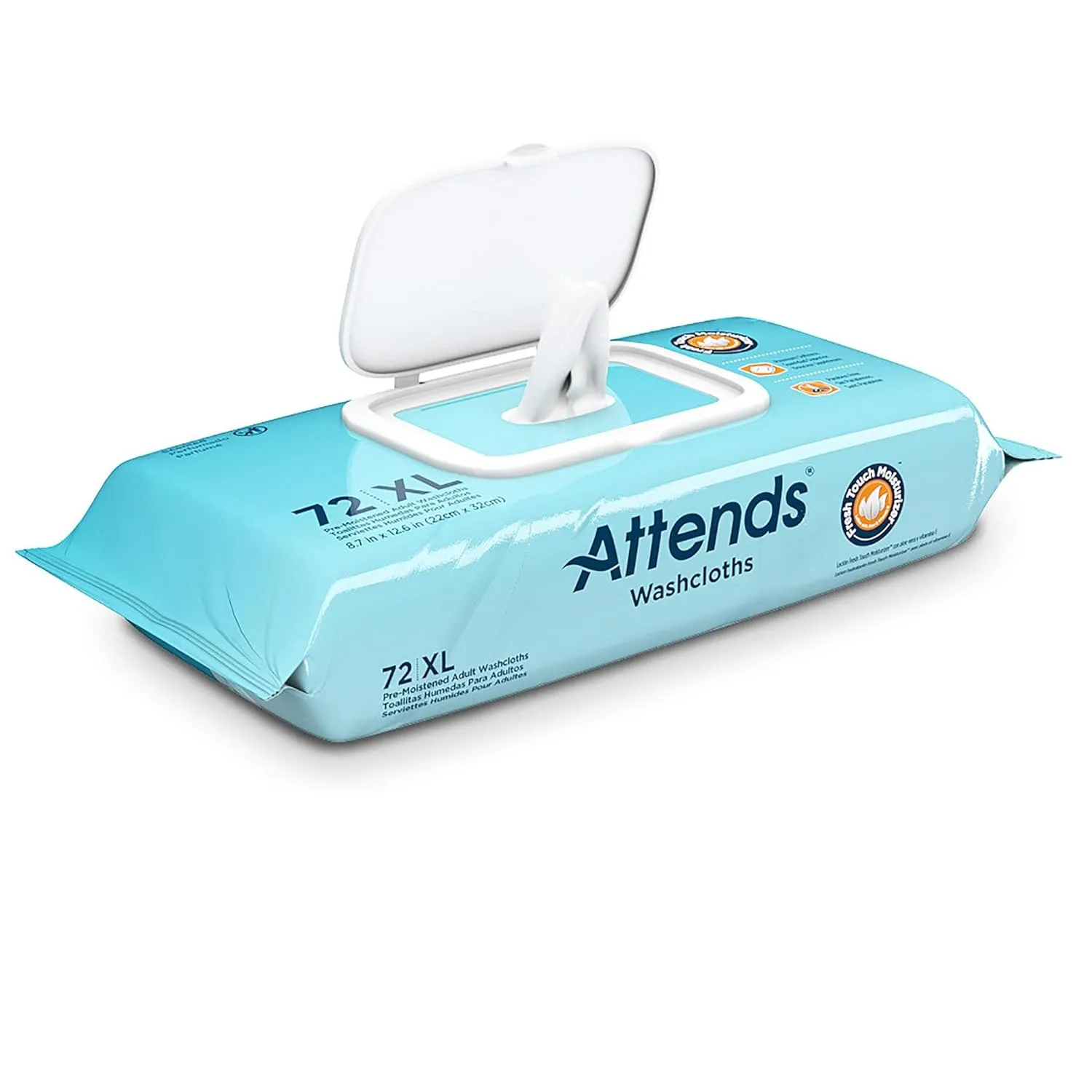 Attends Washcloths No-Rinse Disposable Cleansing Wipes for Incontinence, 7.8"x11.8", Hypoallergenic Alcohol-Free with Aloe, Scented, 864ct Case