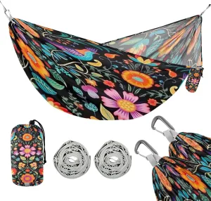 ATTX Brightly Colored Birds Camping Hammock - Lightweight & Portable Hammocks, Heavy Duty 330lbs Capacity for Indoor, Hiking, Backpacking, Travel, Backyard, Beach#260