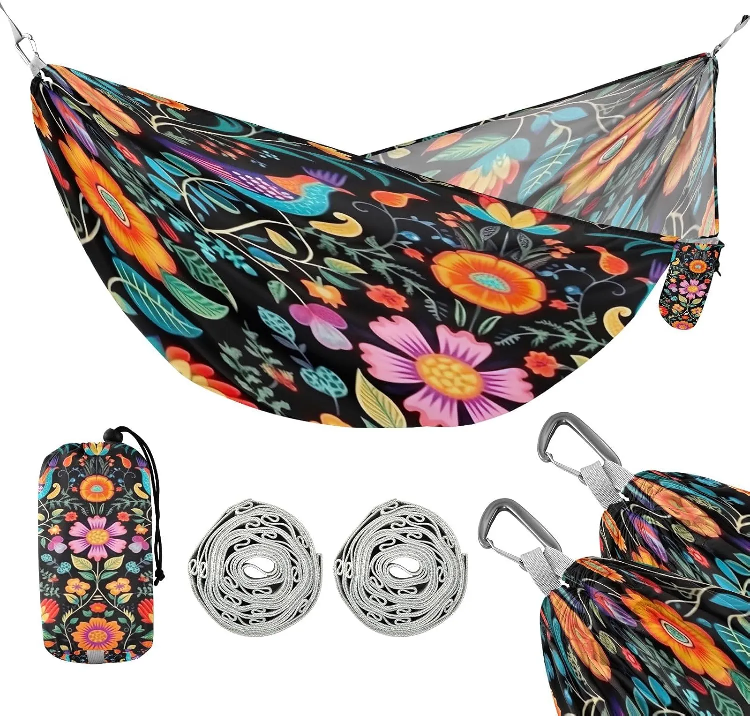 ATTX Brightly Colored Birds Camping Hammock - Lightweight & Portable Hammocks, Heavy Duty 330lbs Capacity for Indoor, Hiking, Backpacking, Travel, Backyard, Beach#260