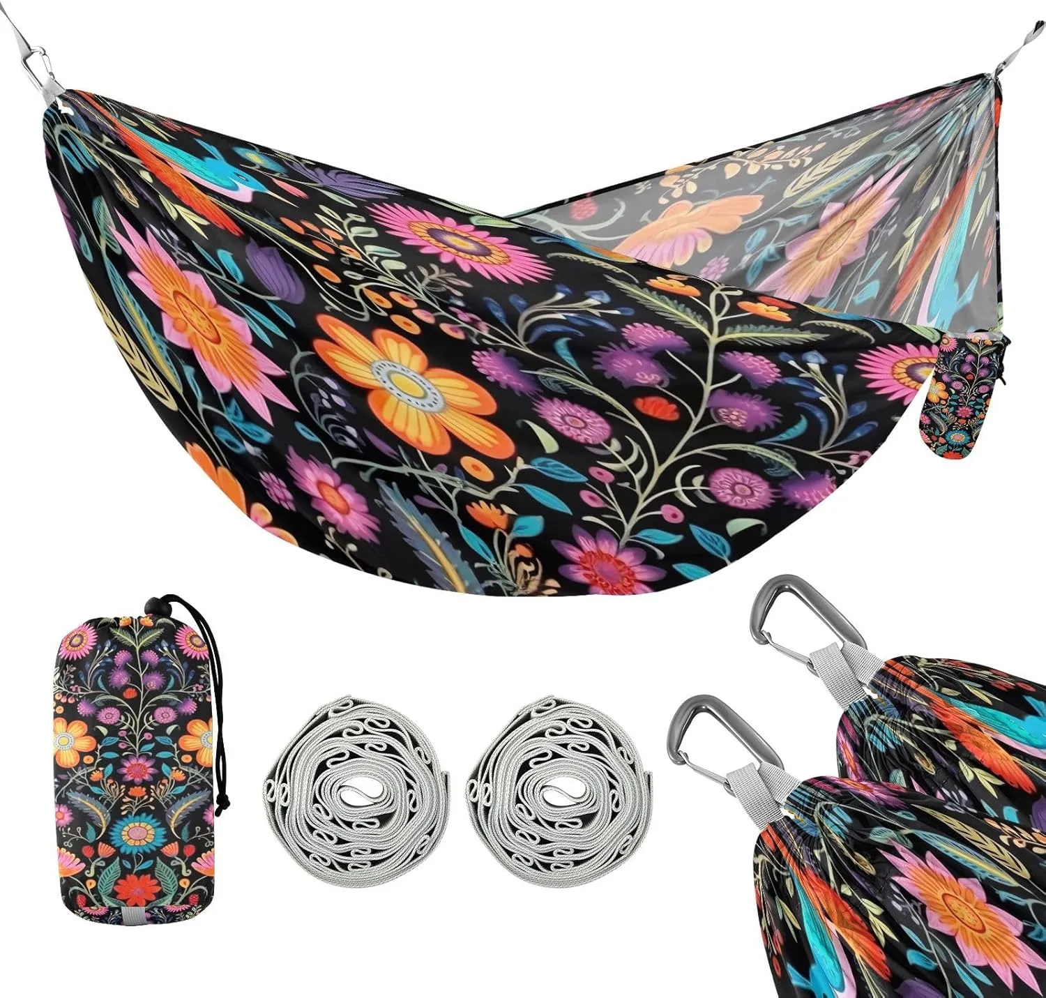 ATTX Brightly Colored Birds Camping Hammock - Lightweight & Portable Hammocks, Heavy Duty 330lbs Capacity for Indoor, Hiking, Backpacking, Travel, Backyard, Beach#261