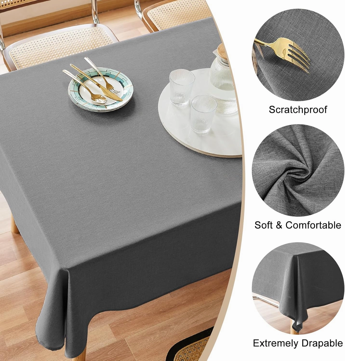 AUSSPVOCT 2 Pcs Textured Round Tablecloth 60 Inch for Dia 38’’ Tables - Waterproof Washable Wipeable Table Cloth Fabric Dining Table Cover for Birthday Party Farmhouse Outdoor Kitchen Tabletop Cover