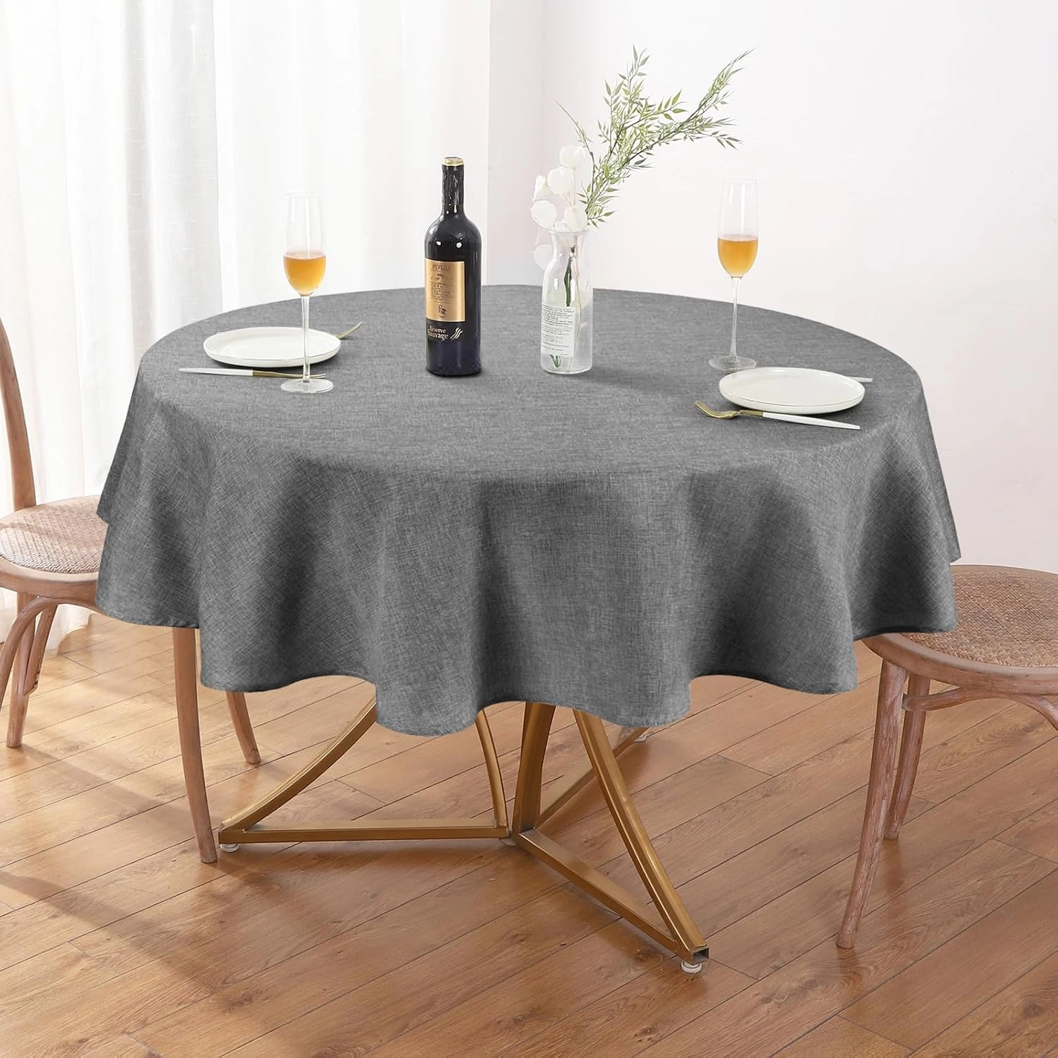 AUSSPVOCT 2 Pcs Textured Round Tablecloth 60 Inch for Dia 38’’ Tables - Waterproof Washable Wipeable Table Cloth Fabric Dining Table Cover for Birthday Party Farmhouse Outdoor Kitchen Tabletop Cover