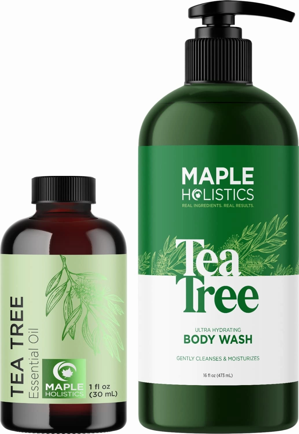 Australian Tea Tree Oil Set - Pure Tea Tree Essential Oil plus Invigorating Tea Tree Body Wash for Dry Oily and Combination Skin Types - Super Cleansing and Refreshing Tea Tree Oil Skin Care Products