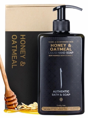 AUTHENTIC BATH & SOAP Natural Honey & Oatmeal Organic Hand Soap - Hydrating, Moisturizing & Soothing, with Vitamin E - Paraben-Free, Sulfate-Free, Cruelty-Free, 16.9 Fl Oz