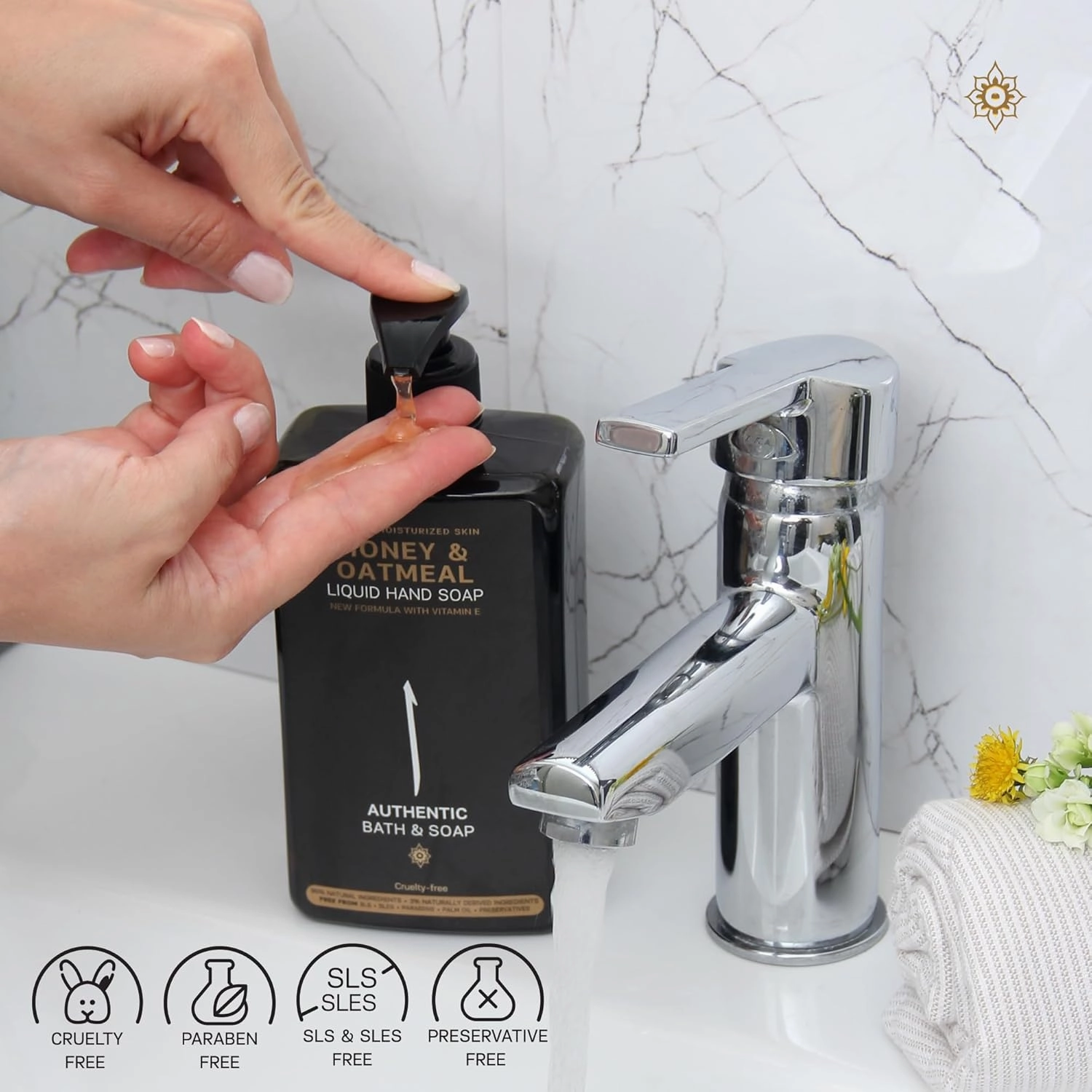 AUTHENTIC BATH & SOAP Natural Honey & Oatmeal Organic Hand Soap - Hydrating, Moisturizing & Soothing, with Vitamin E - Paraben-Free, Sulfate-Free, Cruelty-Free, 16.9 Fl Oz