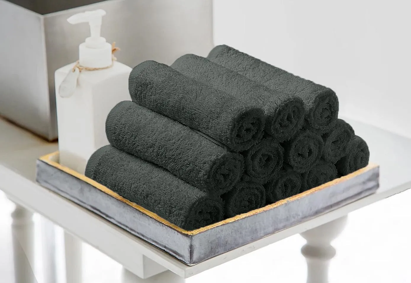 Avalon Towels Cotton Washcloths – (Pack of 60) Size 12x12 Inches, 100% Ring Spun Cotton, Soft & Absorbent Face Towels, Gym Towels, Hotel and Spa Quality, Reusable Fingertip Towels (Gery)