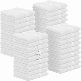 Avalon Towels Cotton Washcloths – (Pack of 36) Size 12x12 Inches, 100% Ring Spun Cotton, Absorbent, Soft Face Towels, Gym Towels, Hotel and Spa Quality, Reusable Fingertip Towels (White)