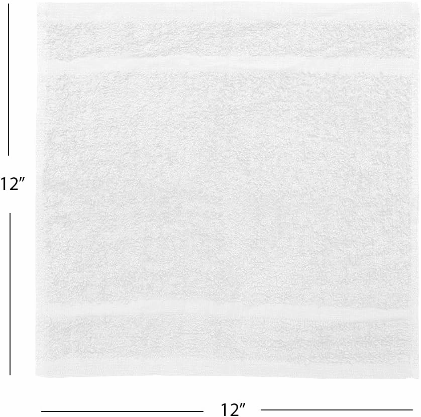 Avalon Towels Cotton Washcloths – (Pack of 36) Size 12x12 Inches, 100% Ring Spun Cotton, Absorbent, Soft Face Towels, Gym Towels, Hotel and Spa Quality, Reusable Fingertip Towels (White)