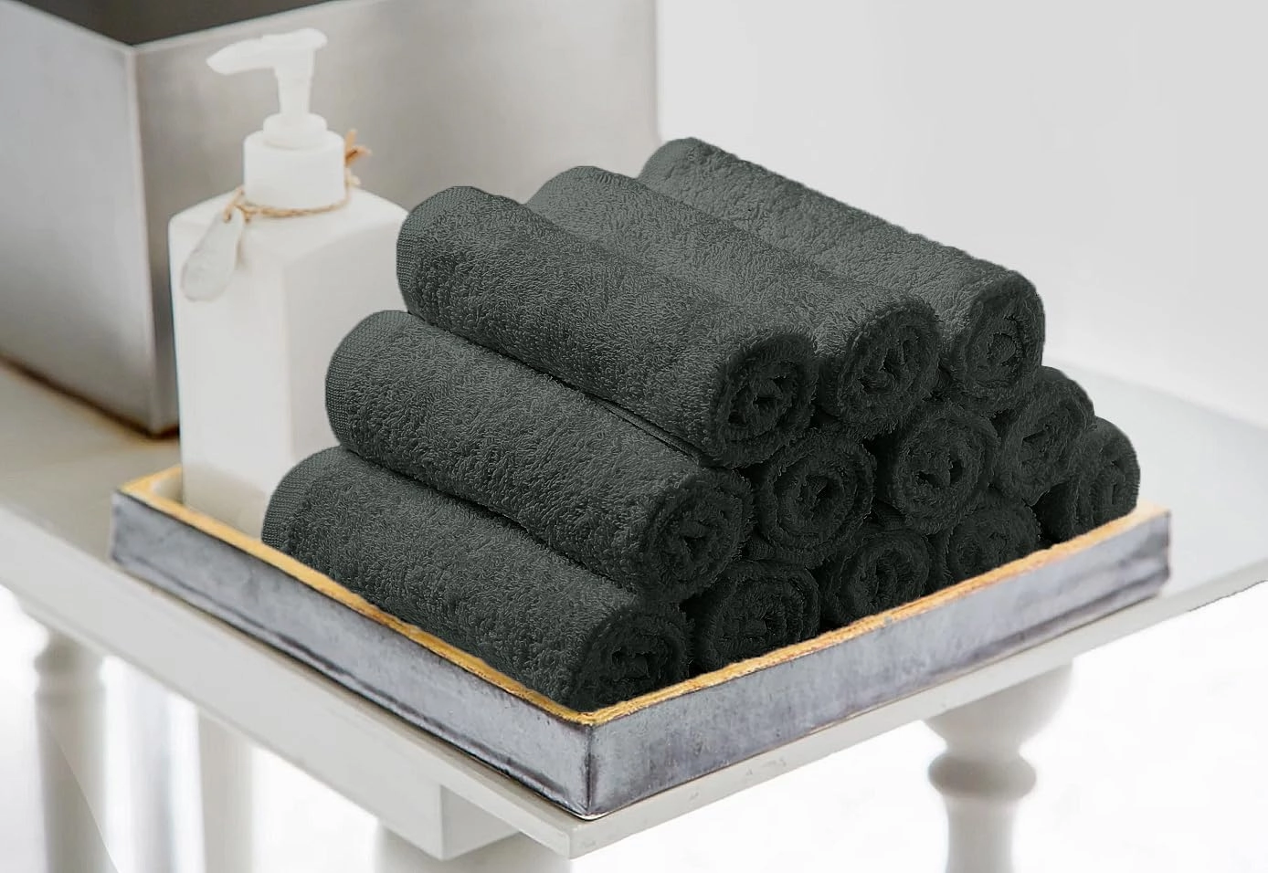 Avalon Towels Cotton Washcloths – (Pack of 36) Size 12x12 Inches, 100% Ring Spun Cotton, Soft & Absorbent Face Towels, Gym Towels, Hotel and Spa Quality, Reusable Fingertip Towels (Grey)