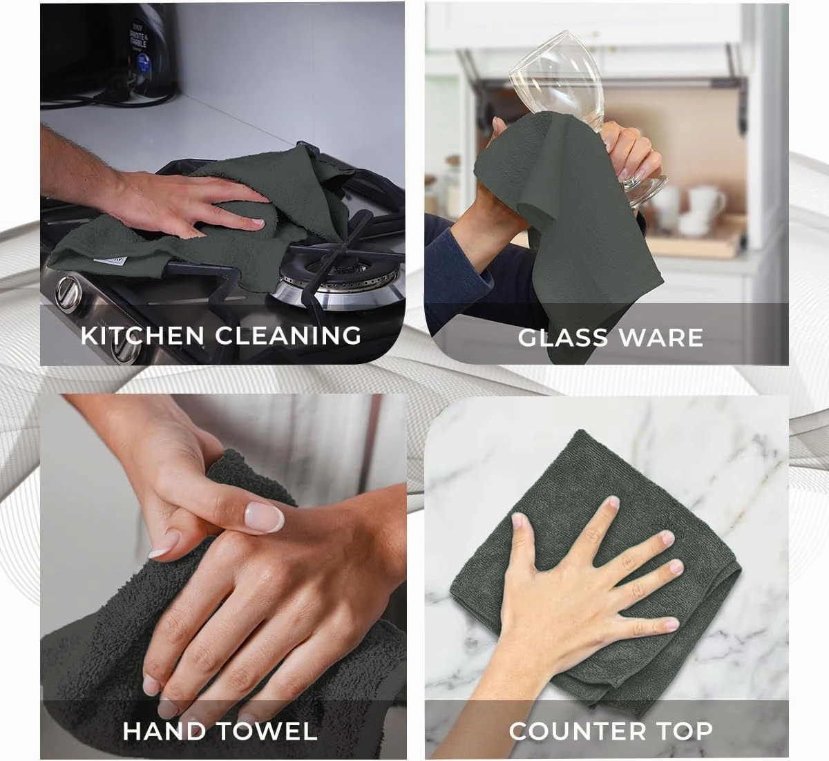 Avalon Towels Cotton Washcloths – (Pack of 36) Size 12x12 Inches, 100% Ring Spun Cotton, Soft & Absorbent Face Towels, Gym Towels, Hotel and Spa Quality, Reusable Fingertip Towels (Grey)