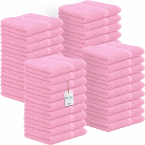 Avalon Towels Cotton Washcloths – (Pack of 36) Size 12x12 Inches, 100% Ring Spun Cotton, Soft & Absorbent Face Towels, Gym Towels, Hotel and Spa Quality, Reusable Fingertip Towels (Pink)