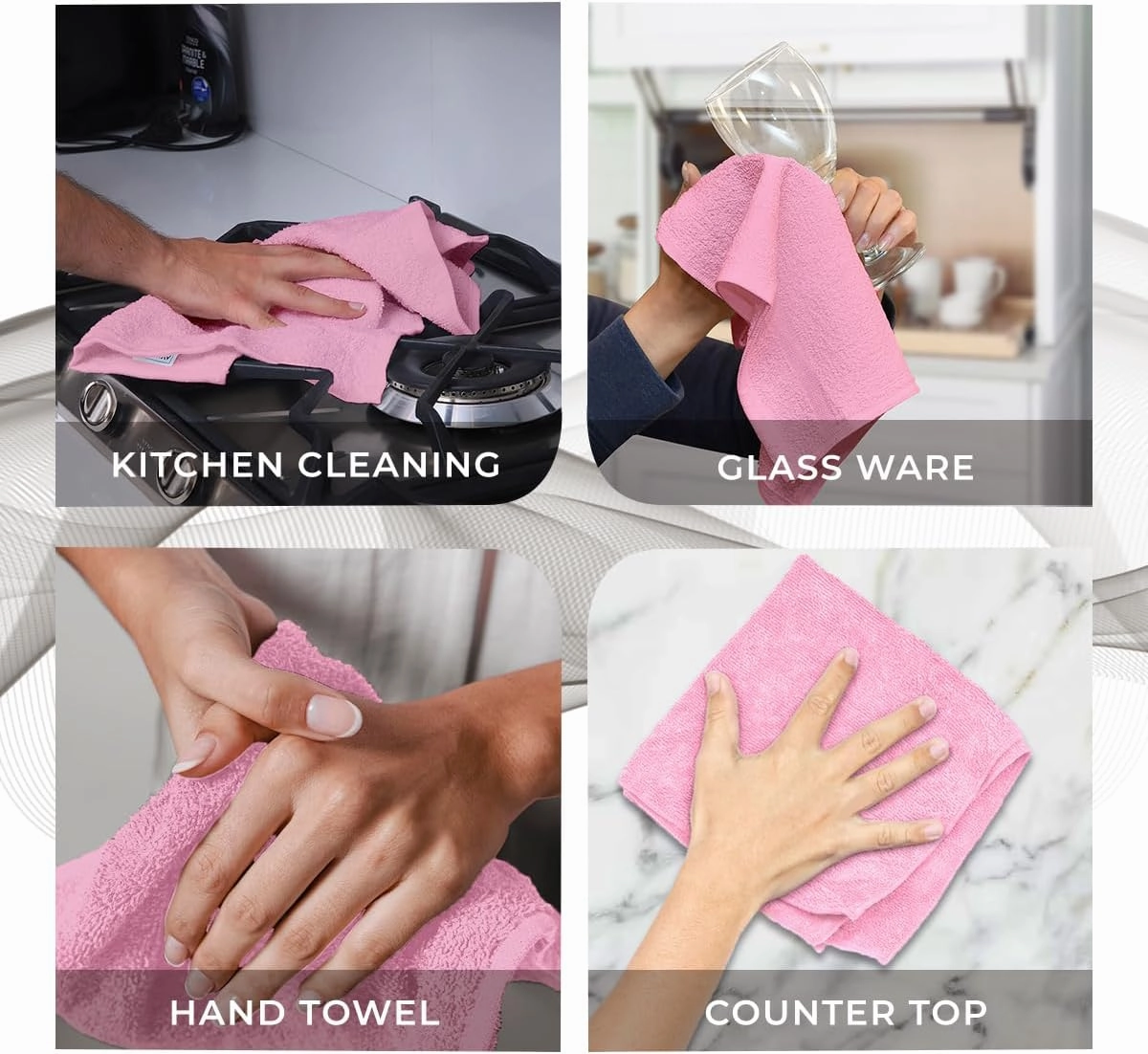 Avalon Towels Cotton Washcloths – (Pack of 36) Size 12x12 Inches, 100% Ring Spun Cotton, Soft & Absorbent Face Towels, Gym Towels, Hotel and Spa Quality, Reusable Fingertip Towels (Pink)
