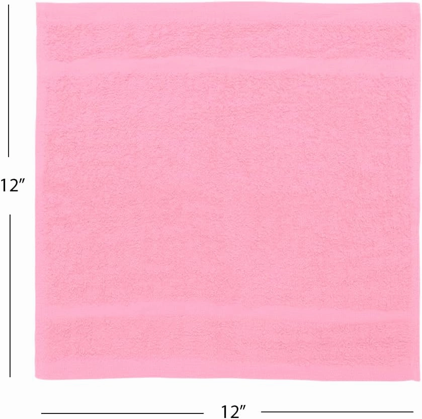 Avalon Towels Cotton Washcloths – (Pack of 36) Size 12x12 Inches, 100% Ring Spun Cotton, Soft & Absorbent Face Towels, Gym Towels, Hotel and Spa Quality, Reusable Fingertip Towels (Pink)