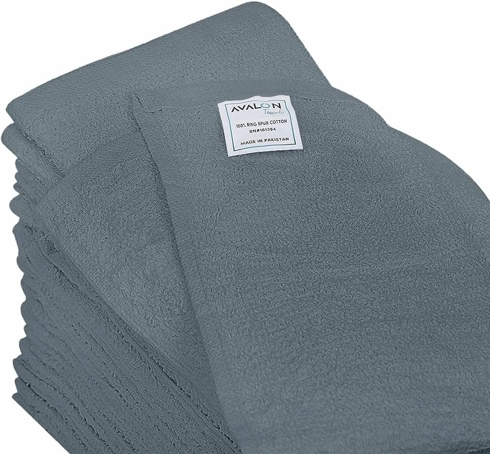 Avalon Towels Terry Bar Mop Towels (Value Pack of 60) Size 14"x17" – Absorbent and Durable, Multipurpose Cleaning Rags, Cotton Cleaning Cloths, Terry Cloth Rags, Reusable Shop Rag (Grey)