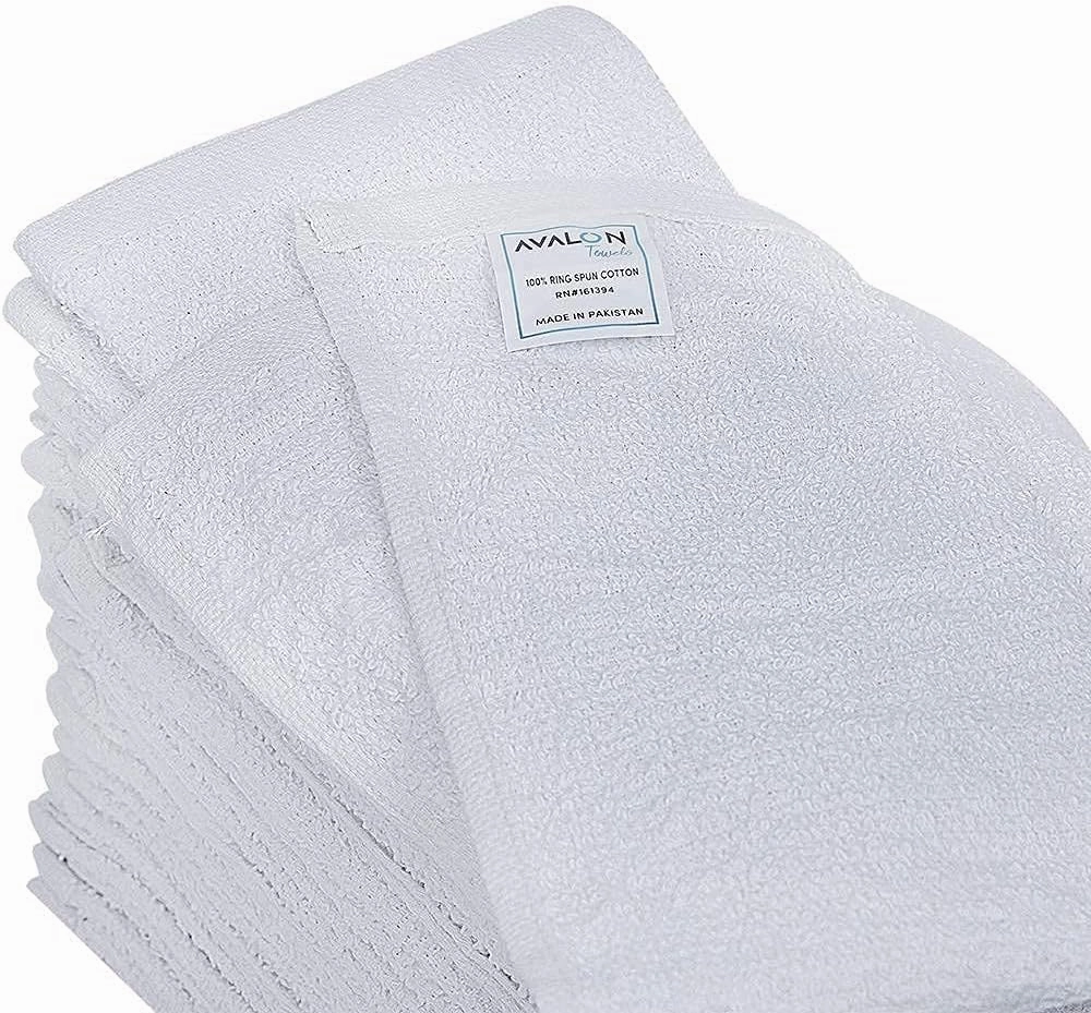 Avalon Towels Terry Bar Mop Towels (Value Pack of 60) Size 14"x17" – Absorbent and Durable, Multipurpose Cleaning Rags, Cotton Cleaning Cloths, Terry Cloth Rags, Reusable Shop Rag (White)